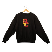 USC Trojans Team Trojan Black SC Interlock Tackle Twill Crew Fleece Sweatshirt